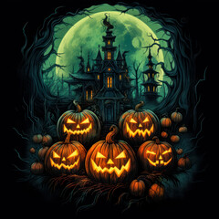 Halloween pumpkin art. Jack of the Lantern. Dark back