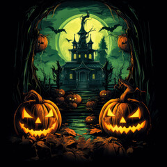 Fototapeta premium Halloween pumpkin art. Jack of the Lantern. Dark back