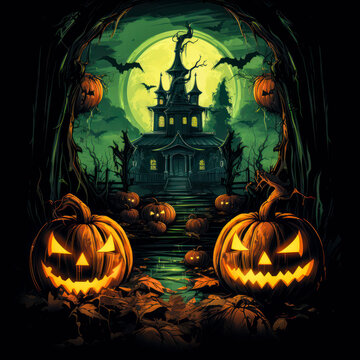 Halloween pumpkin art. Jack of the Lantern. Dark back