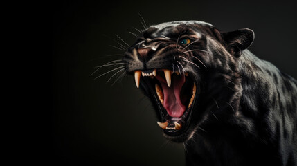 Fierce Black Panther Roaring in Isolation - obrazy, fototapety, plakaty