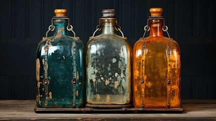 Photo of vintage glass bottle - obrazy, fototapety, plakaty
