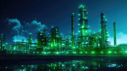 Illuminates Oil and Gas Factory: Vibrant Neon Aesthetics