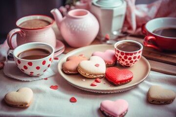 Fototapeta na wymiar Coffee cup and heart shaped cookies