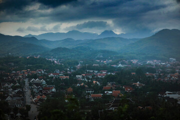 high angle view of luang prabang heritage site of unesco northern lao