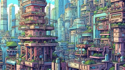 Futuristic cityscape illustrations . Fantasy concept , Illustration painting.