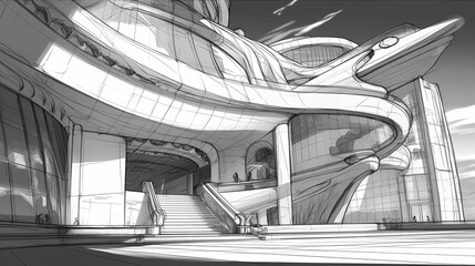 Futuristic architecture concept . Fantasy concept , Illustration painting.