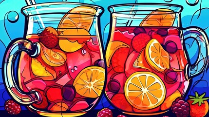 Fruity sangria variations . Fantasy concept , Illustration painting.