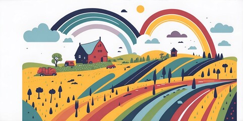 Farm fields rolling hills landscape. AI generated illustration