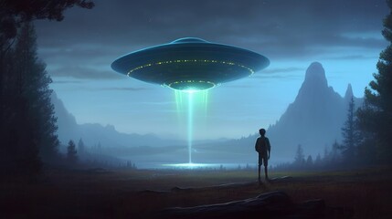 UFO Abduction. Created with Generative AI. - obrazy, fototapety, plakaty