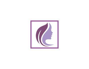 Beauty salon logo design with female face in negative Long hair woman logo, Suitable for beauty salon, spa, massage, cosmetic and beauty concept Vector illustration
