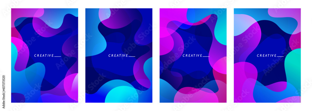 Poster futuristic abstract backgrounds with curved shapes and bright fluid colors. vibrant gradient waves f