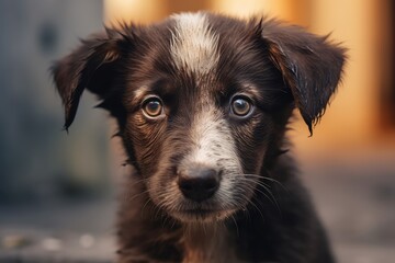 Homeless puppy photo realistic illustration - Generative AI.