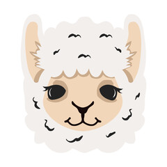 Cute lama alpaca head  flat