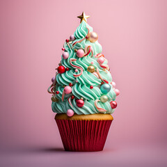 Christmas tree cupcake with candy.