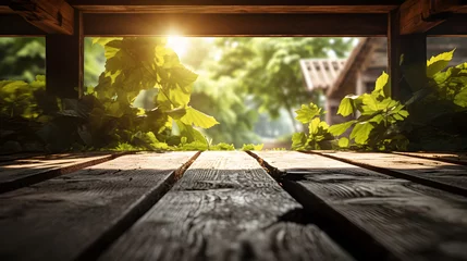 Foto op Aluminium Sunlit pathway leading to a wooden house. © SuperGlück