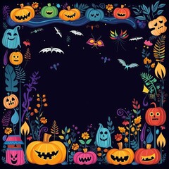 Cute and Whimsical colorful Halloween frame high quality ai generated image