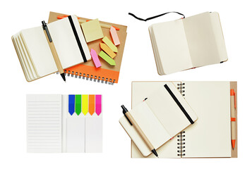 Set of notebooks and pens isolated on white or transparent background