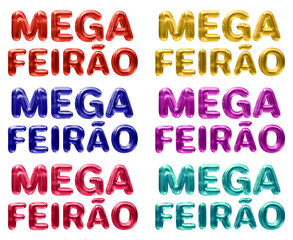 Set of mega feirao Brazilian text mean mega fair in Portuguese isolated on transparent background in 3d rendering for sale concept.
