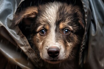 Homeless puppy photo realistic illustration - Generative AI.
