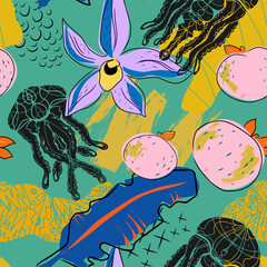 Abstract tropical pattern. Hand drawn overlapping background for your design...