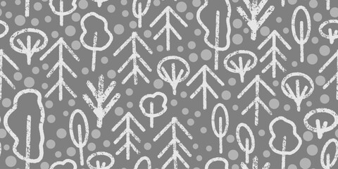 Winter forest. Texture line art. Vector seamless pattern.