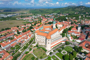 Fototapeta na wymiar Mikulov Castle Old European Town South Moravia Czech Republic Europe, aerial image