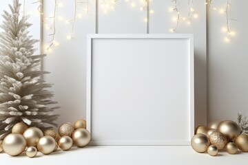 Fototapeta na wymiar White empty blank mockup with christmas decorations.