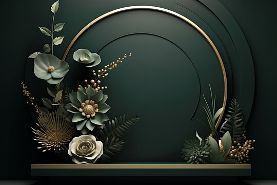 Fototapeta decorative podium design template mockuo showcase backdrop free space for sample product avdertising background comercial design template,ai generate