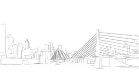 Fototapeta premium City skyline sketch drawing 3d illustration 3d rendering