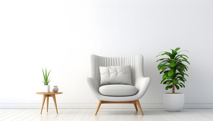 interior has a armchair on empty white wall background