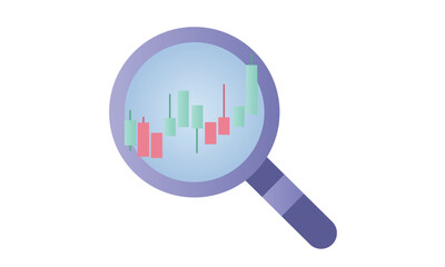 Magnifying glass with graph icon.on white background.Vector Design Illustration.