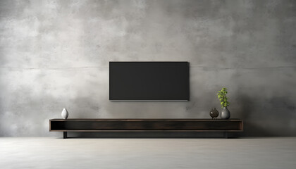 Tv cabinet in modern empty room concrete wall 