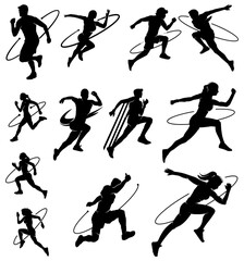 set of players silhouettes running sport icon logo