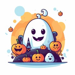 Halloween flat design simple cartoon white background high quality ai generated image