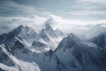 Obraz premium Snowy mountain range under cloudy sky