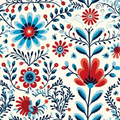 Tapeten Floral folk seamless pattern, retro old tiles mosaic © mashimara