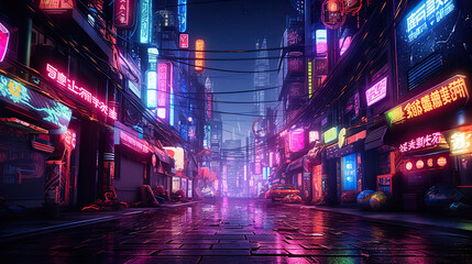 Neo tokyo, cyberpunk city, futuristic, urban, illustration - obrazy, fototapety, plakaty