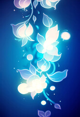 Fototapeta na wymiar transparent bright fabulous flowers in the radiance of light on a blue background 