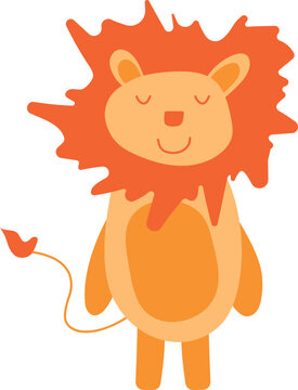 Lion. Cute vector flat animal. Childish illustration in orange color