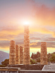 greece delphi appolo temple columns sun beams ancient