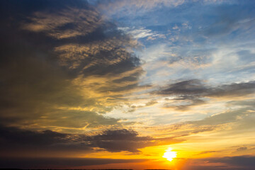 sunset sky with multicolor clouds. Dramatic twilight sky background
