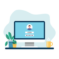 Login account vector illustration. Monitor on isolated background. Password sign concept.