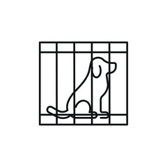 Dog in cage icon vector illustration. Pet cage on isolated background. Adopt a pet sign concept.