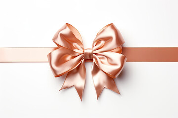 Rose gold Christmas ribbon with a bow on a white background 