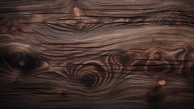 Wooden texture in dark color. Old wood in natural very dark wooden color with knots and grains