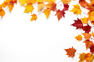 autumn leaves on a white background, copy space 