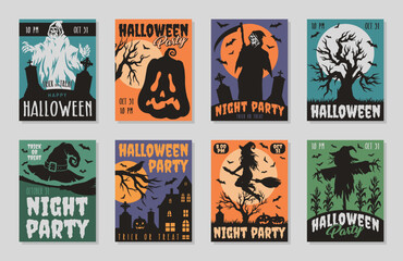 Happy Halloween set flyers colorful