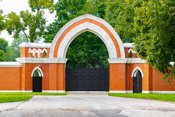 Ryazan, Russia - July 20, 2023: large red brick gate