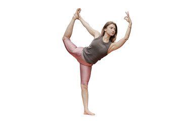 Female trainer exercise yoga asana. A person has mental health, balance and harmony.  Transparent...
