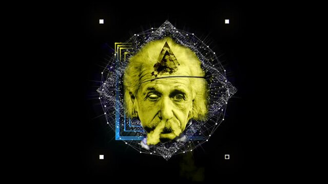 Motion Designed Einstein face animation effect on black motion background vj loop